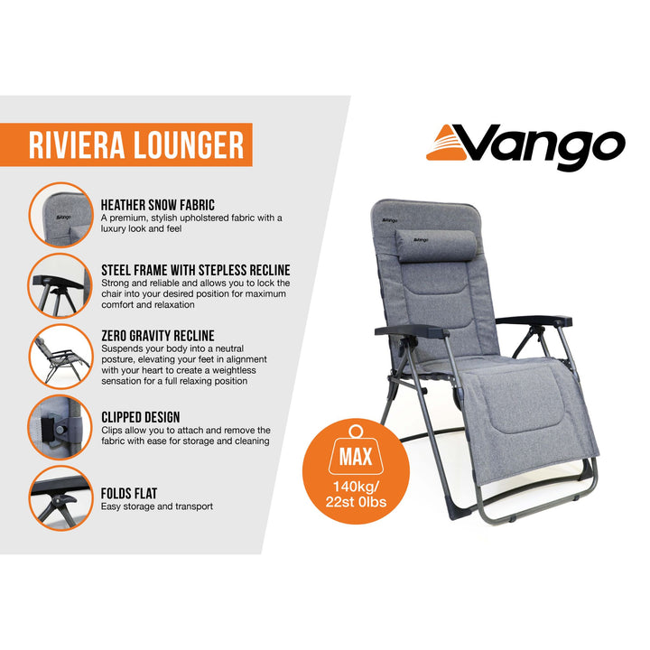 Vango Riviera Lounger with features infographic