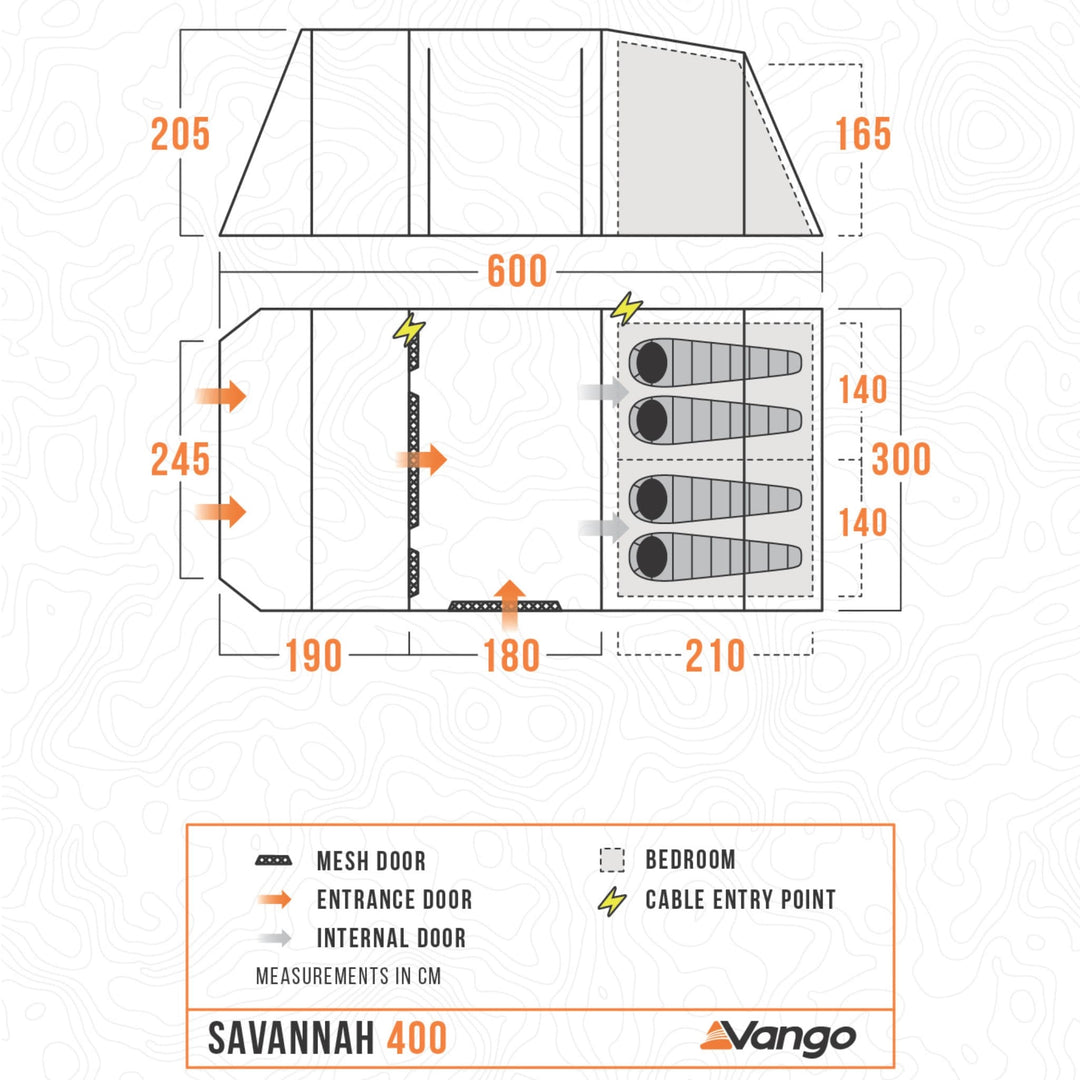 Vango Savannah 400 Poled Tent Floorplan