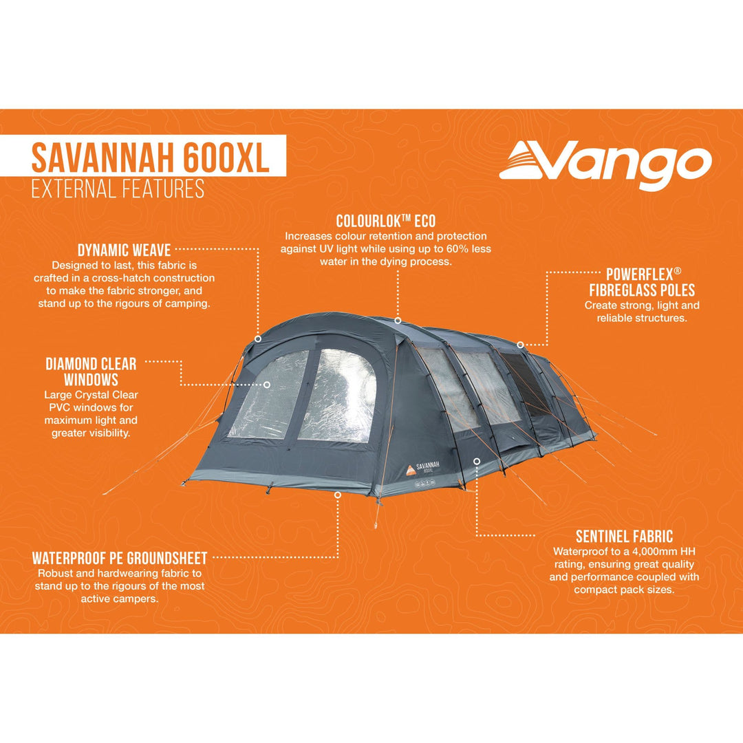 Vango Savannah 600XL Poled Tent External features