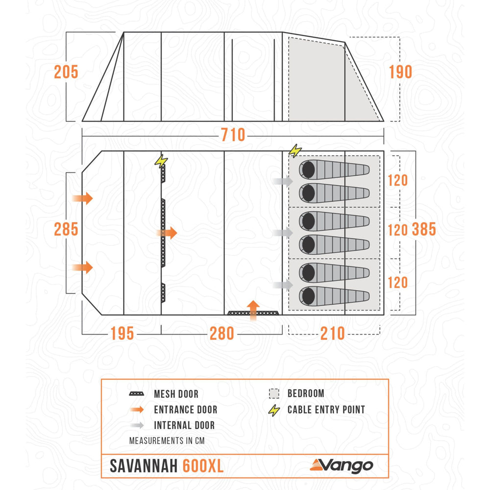 Vango Savannah 600XL Poled Tent Floorplan