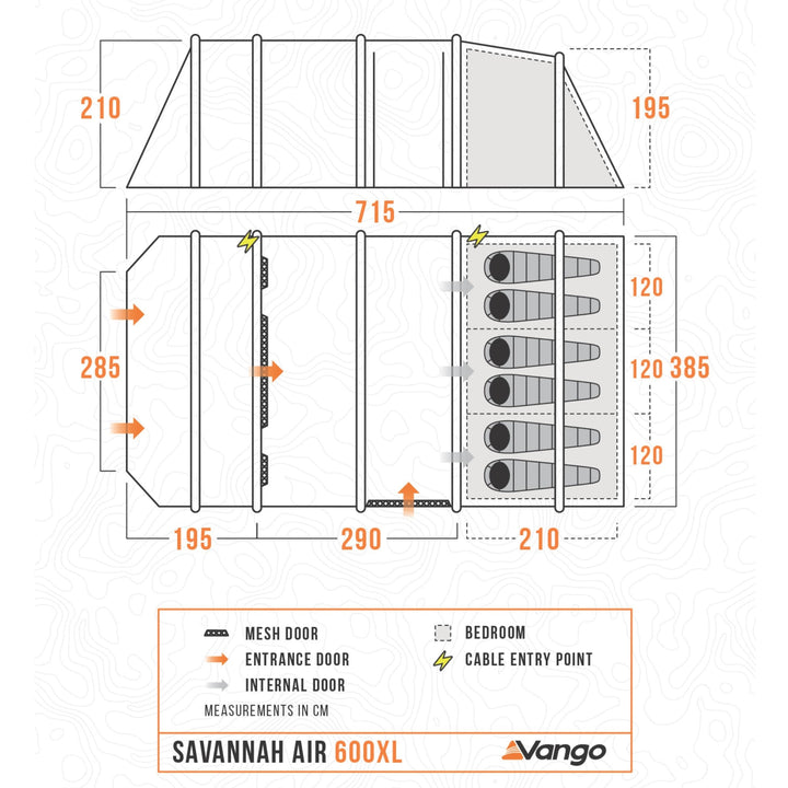 Vango AirBeam Savannah Air 600XL Tent Floorplan