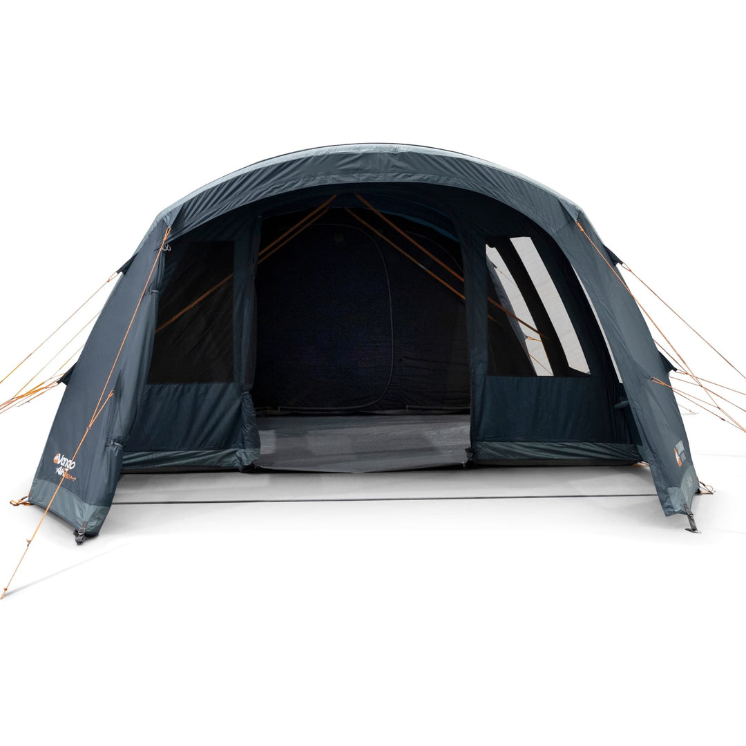 Vango AirBeam Savannah Air 600XL Tent front view, All doors open