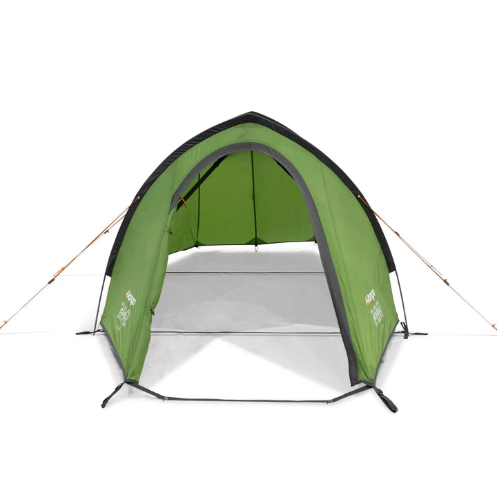 Vango Scafell 200 Tent without its inner tent, demonstrating the tent's ventilation and compact structure for lightweight trekking.