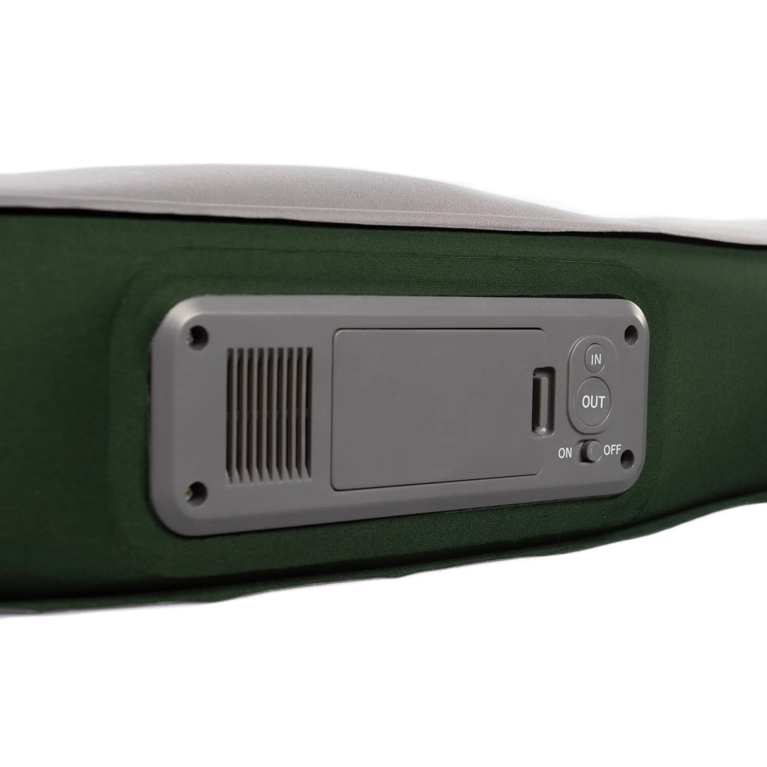 Close up of the rechargeable battery on the Vango Shangri-La Lux 16cm Grande Camping Mattress