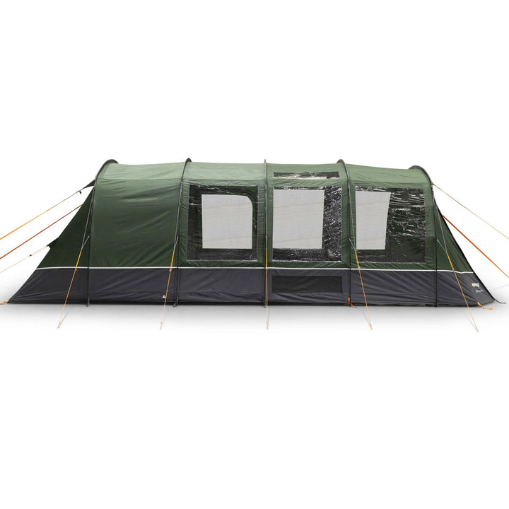 Side view of the Vango Sherwood 400XL poled tent with open windows, ideal for a comfortable 4-person camping holiday.