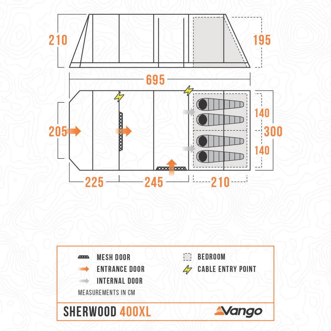 Vango Sherwood 400XL Poled Tent Floorplan