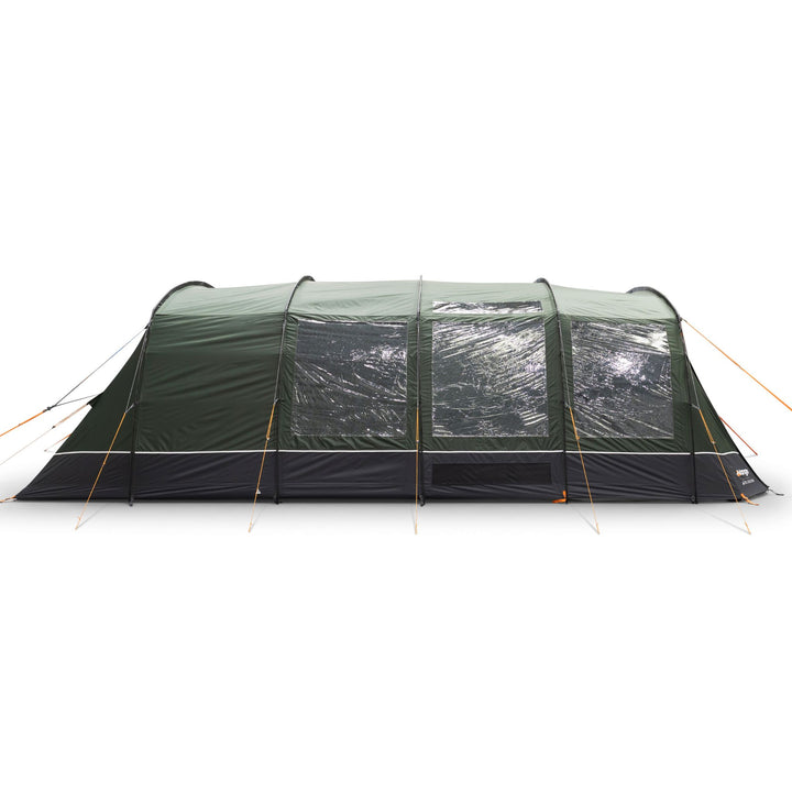 Full side view of the Vango Sherwood 600XL Poled Tent, displaying its extended structure and large PVC windows for natural light.