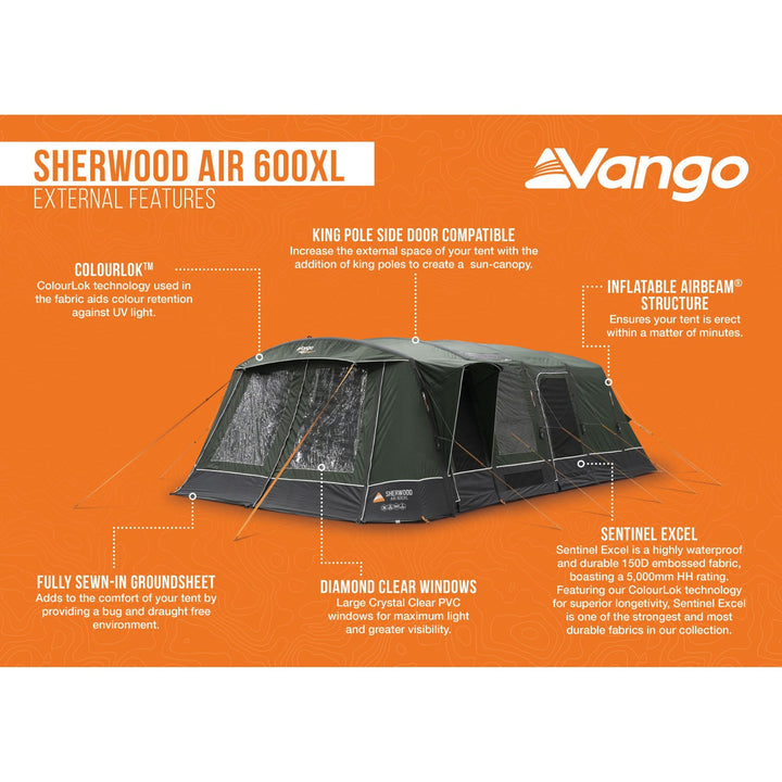 Vango AirBeam Sherwood Air 600XL Tent External features