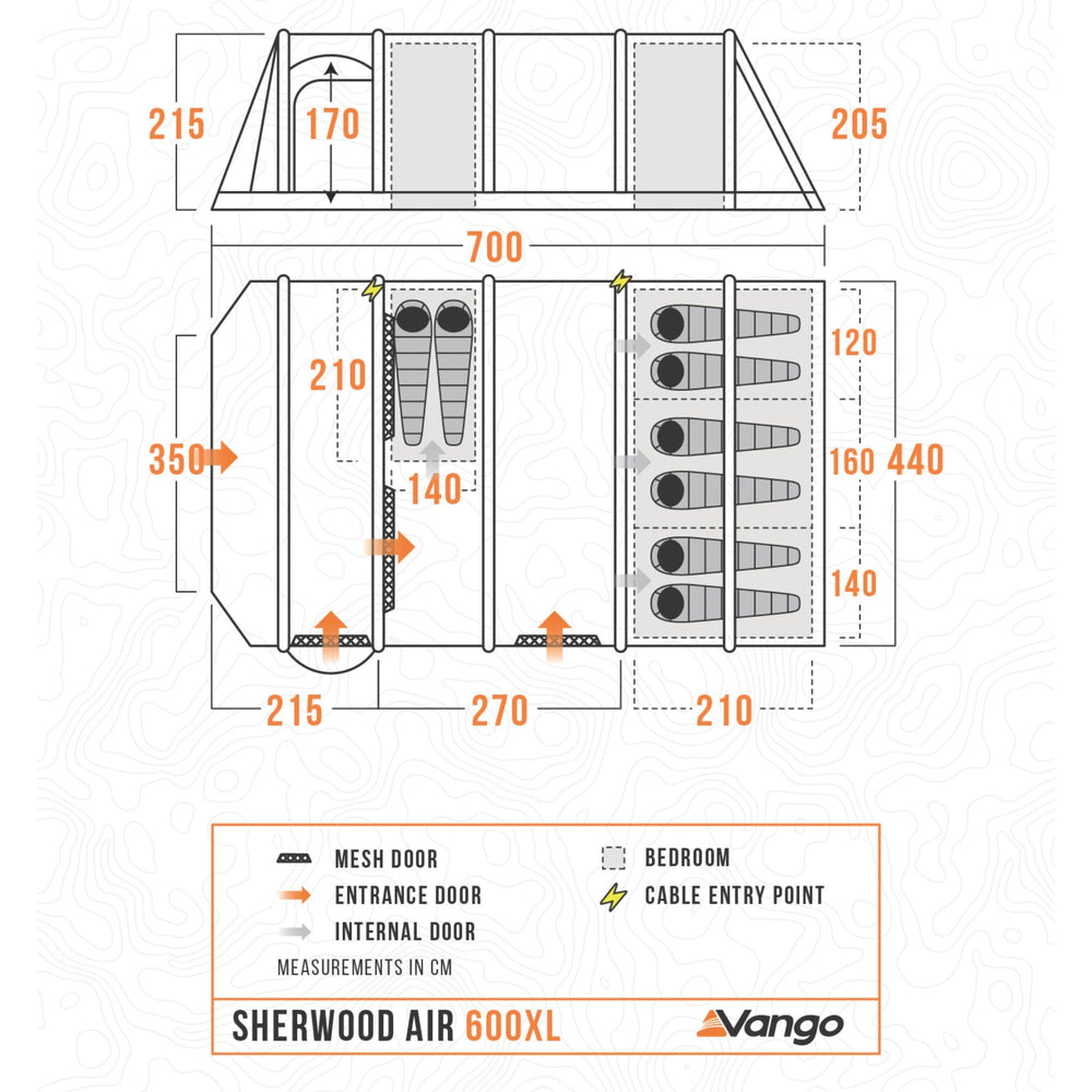 Vango AirBeam Sherwood Air 600XL Tent Floorplan