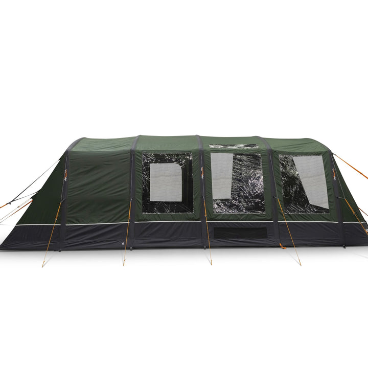 Left side view of Vango Sherwood Air 600XL inflatable tent with windows open, providing light and ventilation options.