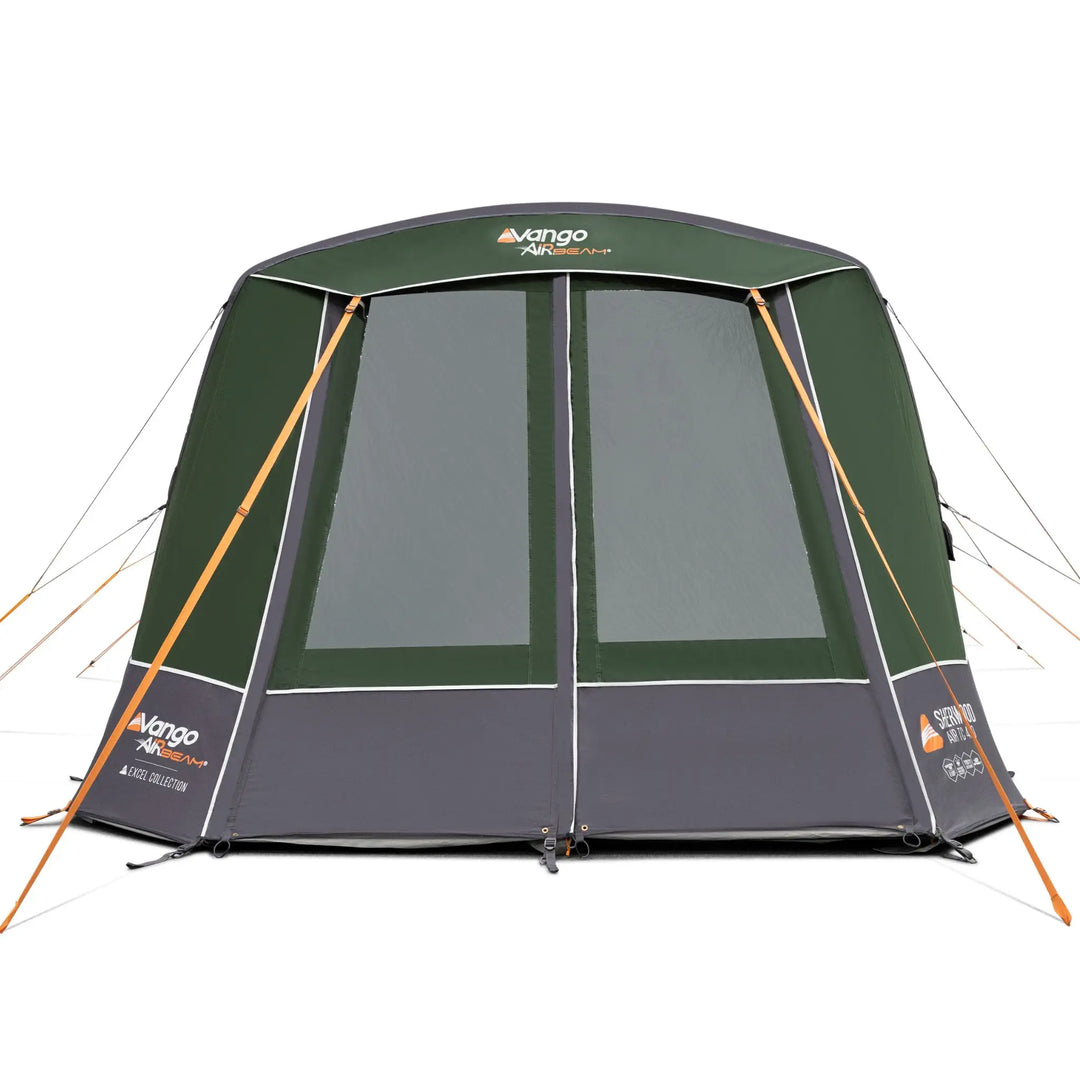 A Vango Sherwood Air TC 400 Tent with mesh windows and orange guy lines, shown on a plain white background.