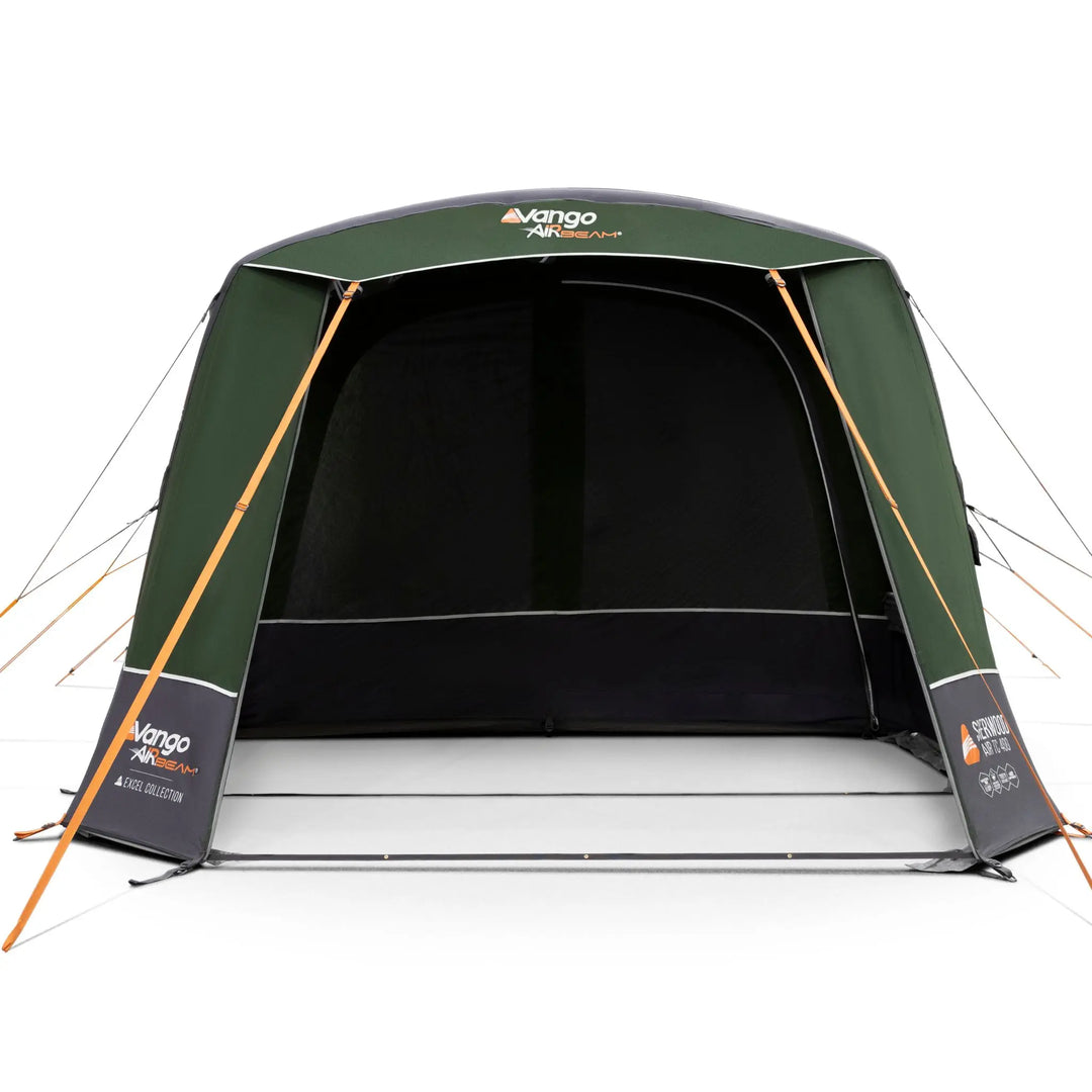 A Vango Sherwood Air TC 400 Tent with orange guy lines, shown on a clean white background.