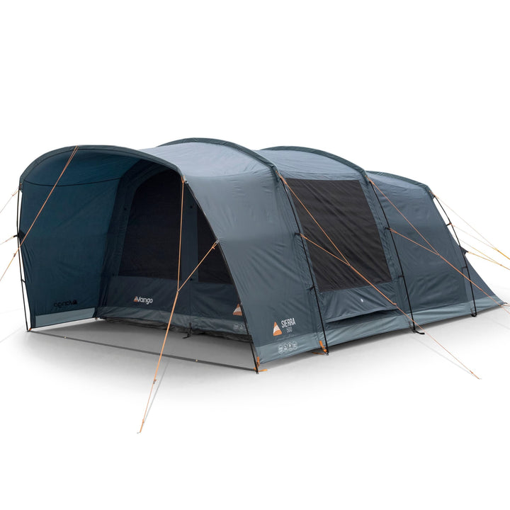 Complete view of the Vango Sierra 500 Poled tent set up, ideal for family camping trips with 5 people.