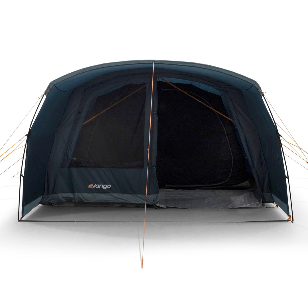 Front view of the Vango Sierra 500 Poled tent with the door partially open, revealing the spacious living area designed for 5 campers.