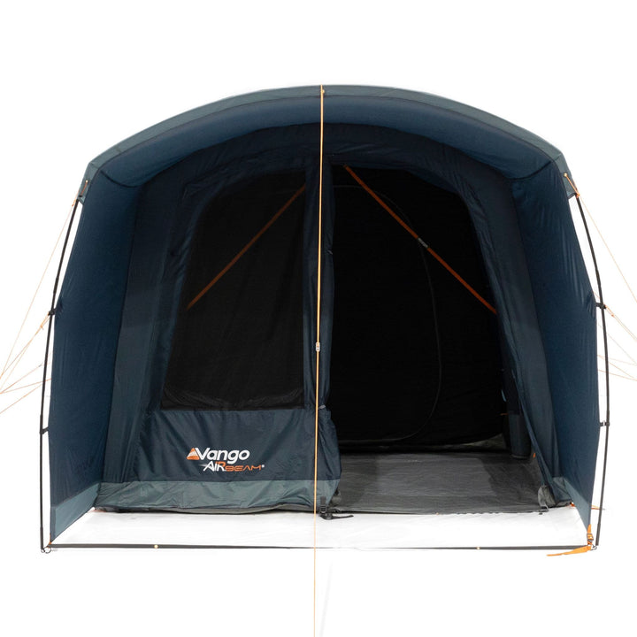 Front view of the Vango Sierra Air 300 AirBeam tent with the entrance door partially open, revealing the internal living space.