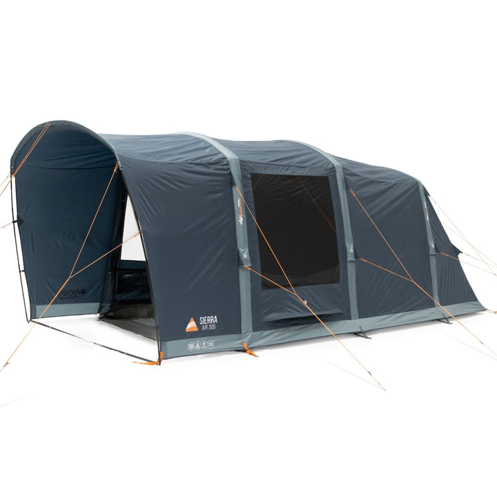 Side view of the Vango Sierra Air 300 3-man tent, featuring a diamond clear window, making it a perfect couples tent for camping trips.