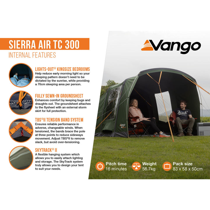 Vango Sierra Air TC 300 AirBeam Tent internal features infographic
