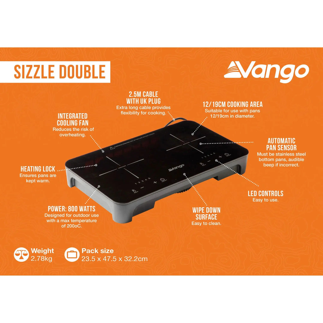 Vango Sizzle Double Induction Hob features infographic