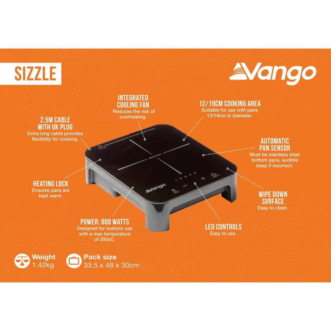 Vango Sizzle Single Induction Hob features infographic