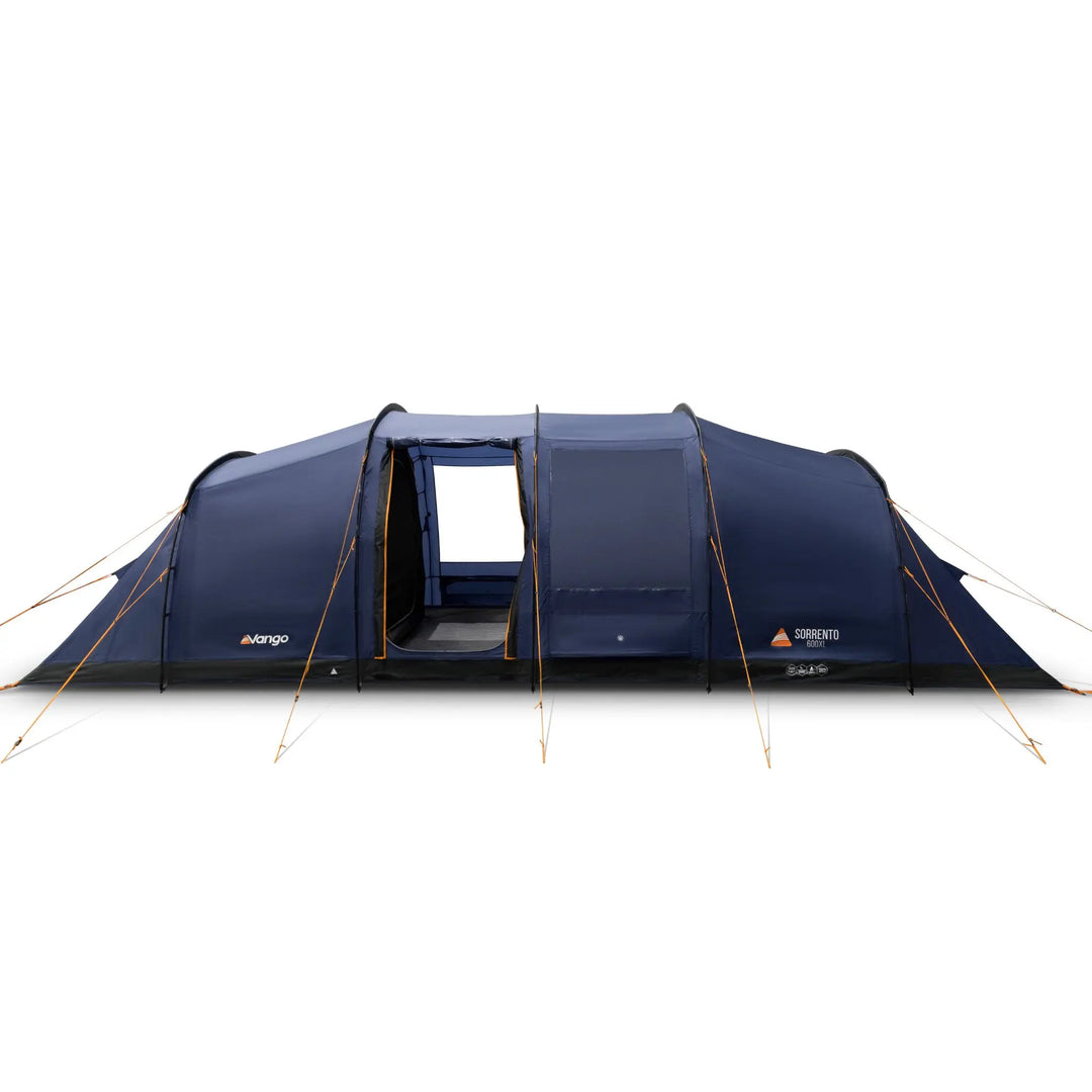 Front view of a Vango Sorrento 600XL Tent with its door open.