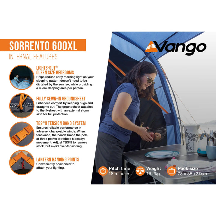 Internal features of the Vango Sorrento 600XL Tent