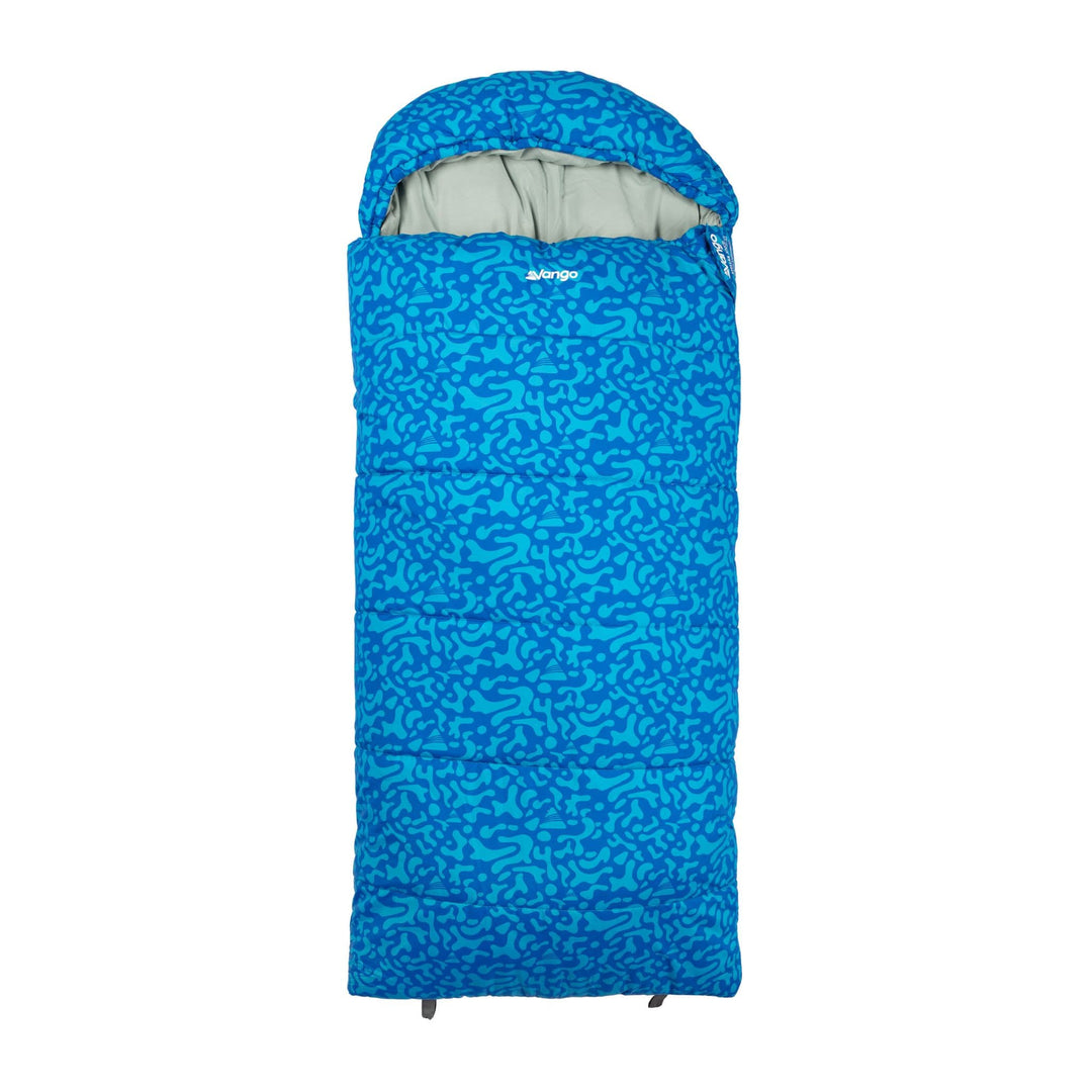 Front view of the Vango Stellar Junior children's sleeping bag in Atlantic Blue with a soft inner lining.