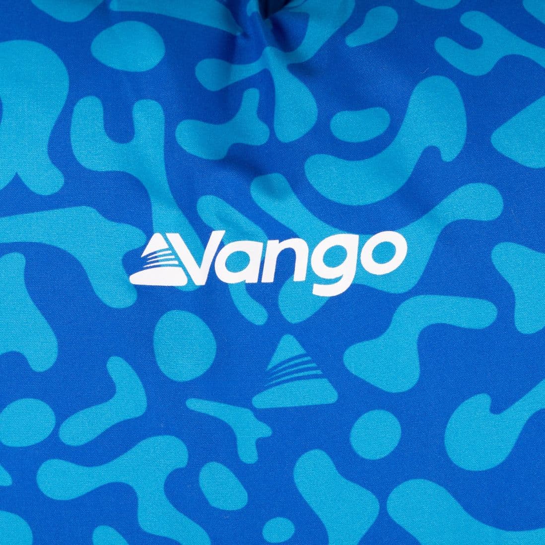 Vango logo displayed on the blue fabric of the Vango Stellar Junior children's sleeping bag.