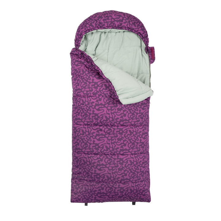 Detailed view of the zip on the Vango Stellar Junior children's sleeping bag in Byzantium, showing durable construction.