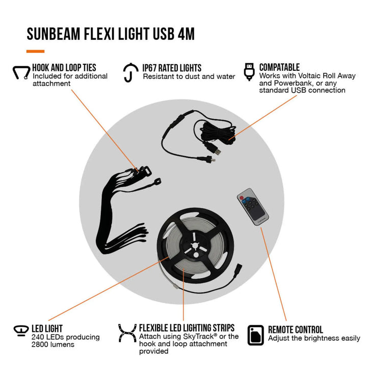 Sunbeam Flexi Light USB 4M product with features highlighted on a white background
