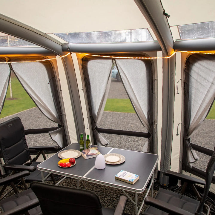 Camping setup with a Vango Sunbeam Flexi Light 4m