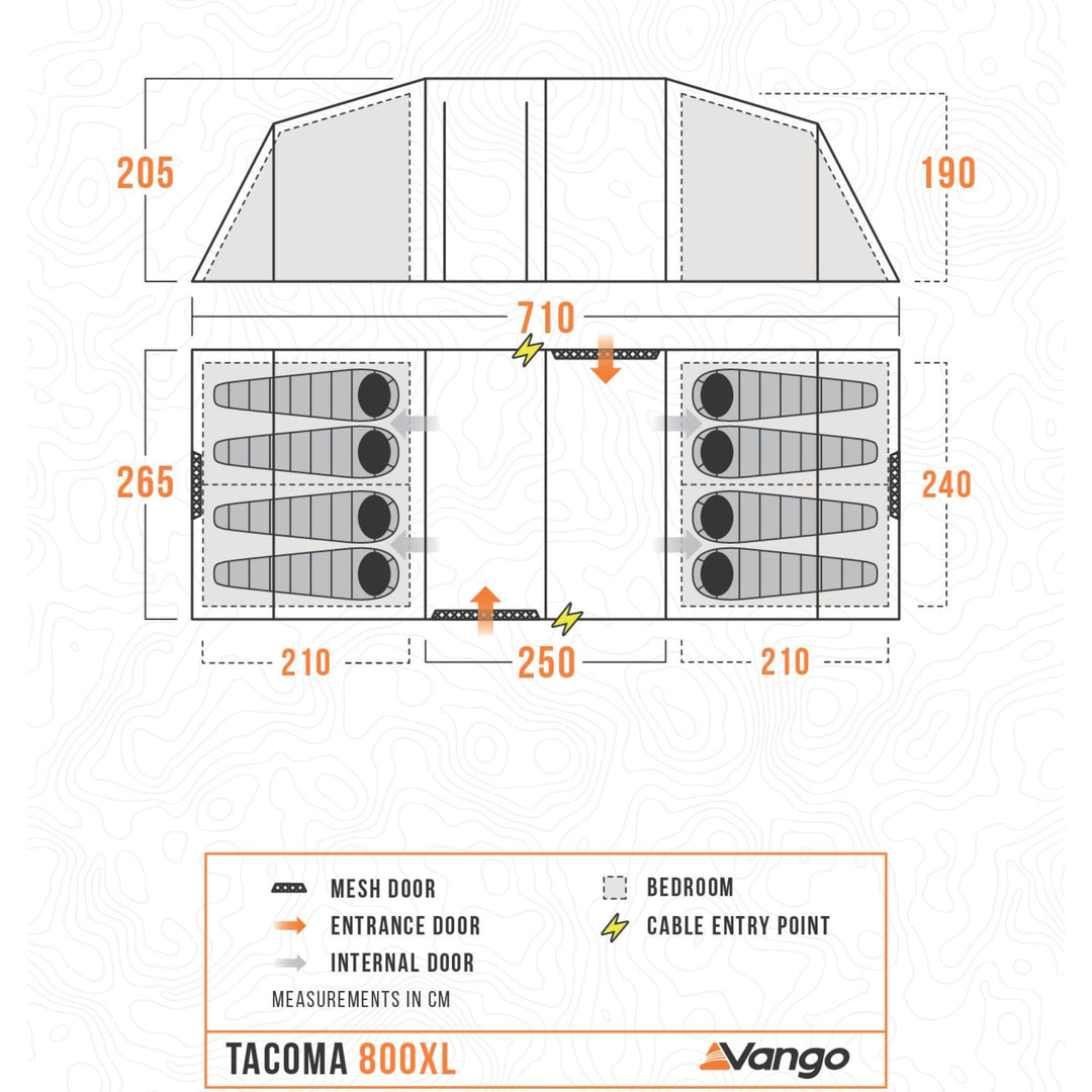 Vango Tacoma 800xl Poled Tent Floorplan