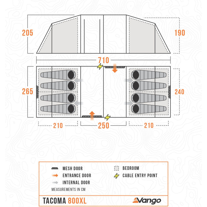 Vango Tacoma 800xl Poled Tent Floorplan