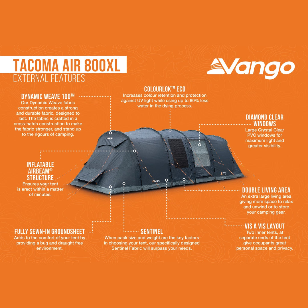 Vango Tacoma Air 800xl AirBeam Tent External Features