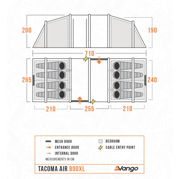 Vango Tacoma Air 800xl AirBeam Tent Floorplan