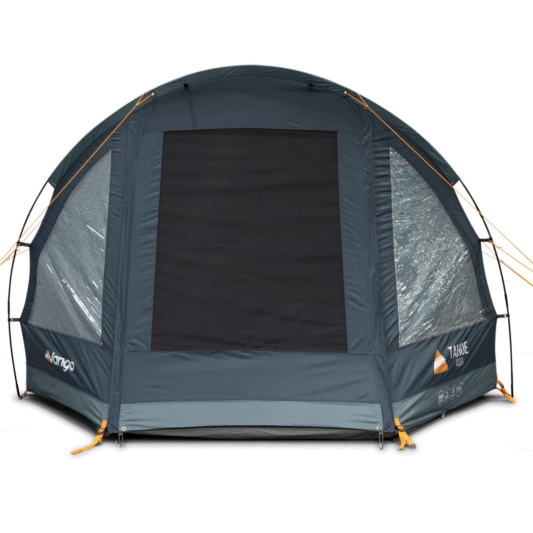 Vango Tahoe 400 tent entrance fully closed for privacy and added weather protection.