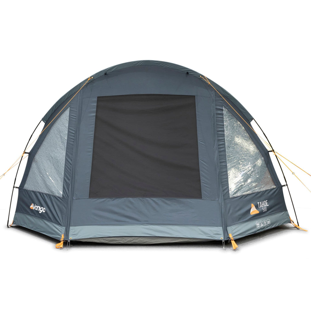 Front view of the Vango Tahoe 500 tent with the entrance fully closed, emphasizing privacy and weatherproof design.