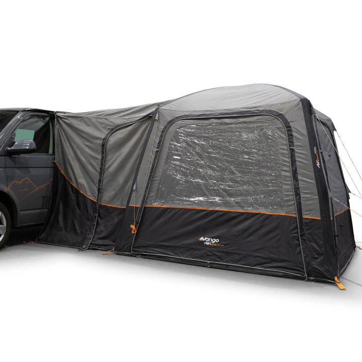 Vango Tailgate AirHub II Low Drive Away Awning side view attached to side of a campervan.