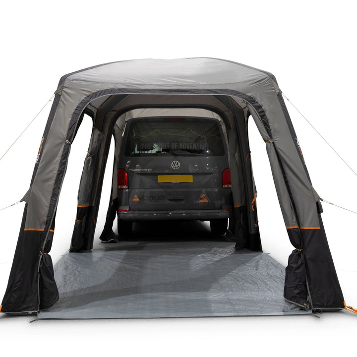 Vango Tailgate AirHub II Low Drive Away Awning rear view attached to campervan with the campervan door closed.