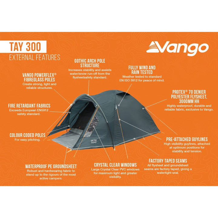 Vango Tay 300 Poled 3 Man Tent External features