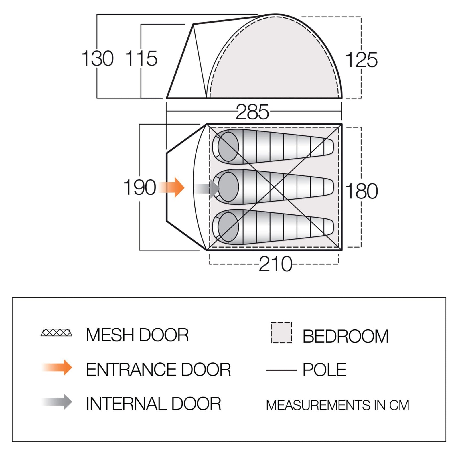 Vango Tay 300 Poled 3 Man Tent Floorplan
