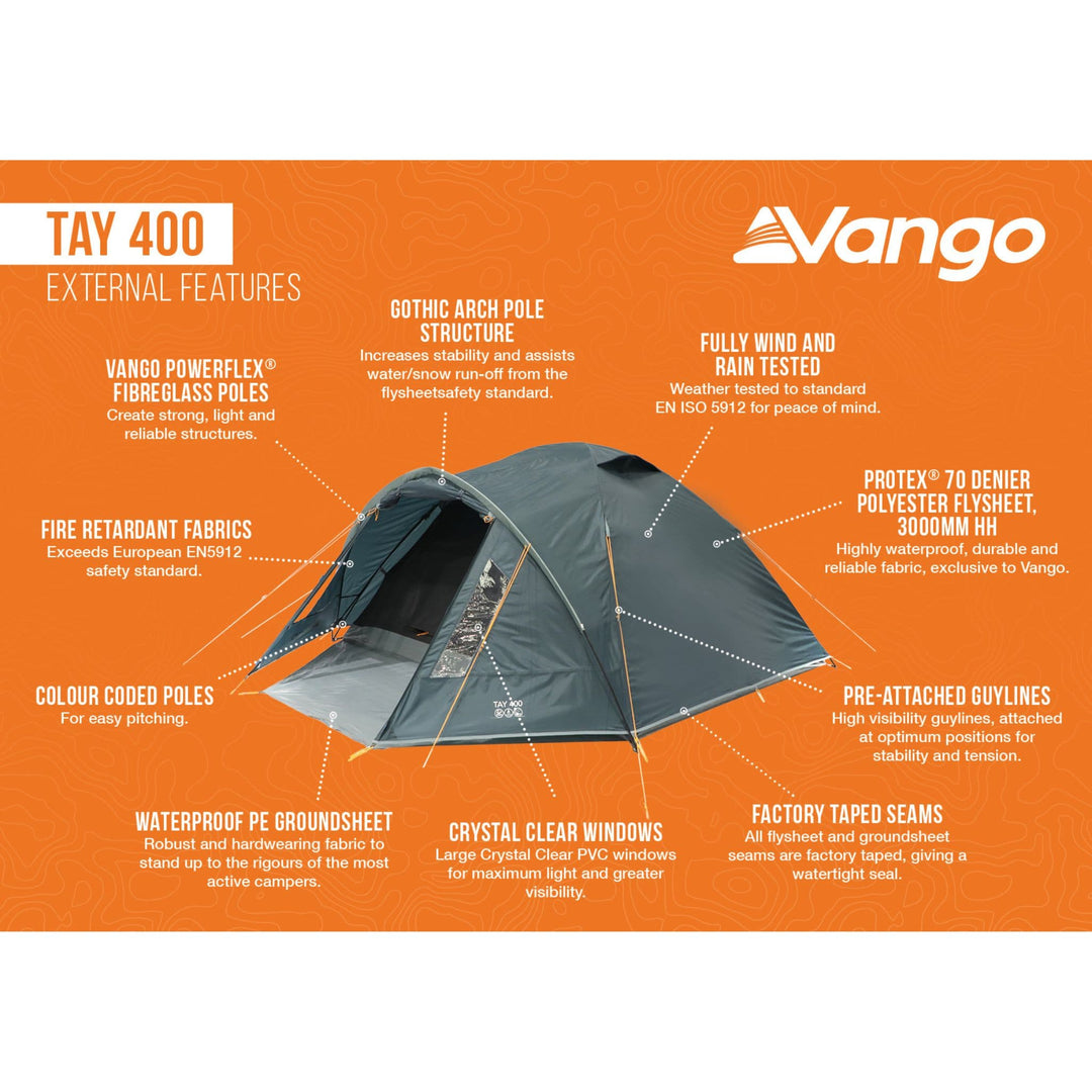 Vango Tay 400 Poled 4 Man Tent External features
