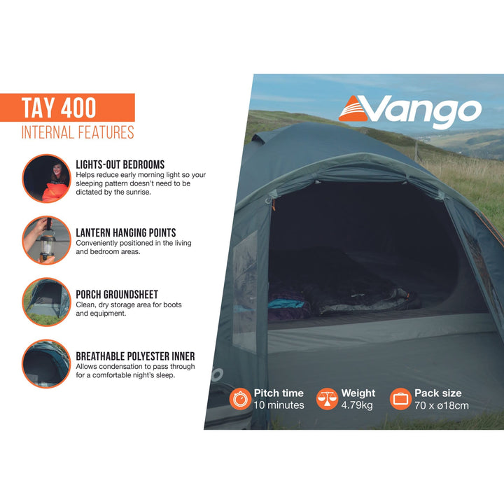 Vango Tay 400 Poled 4 Man Tent Internal features