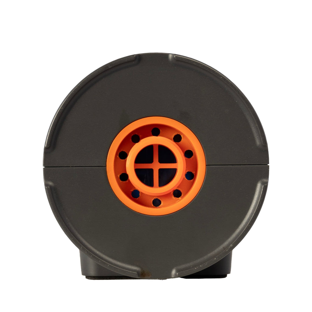 bottom view of the Vango Tempest AirBeam pump, focusing on the orange outlet and airflow vent design.