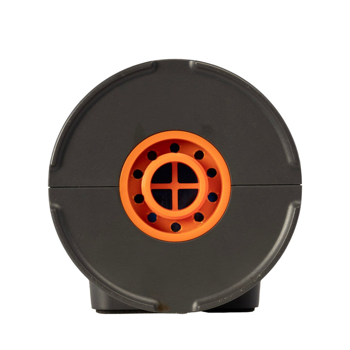 bottom view of the Vango Tempest AirBeam pump, focusing on the orange outlet and airflow vent design.