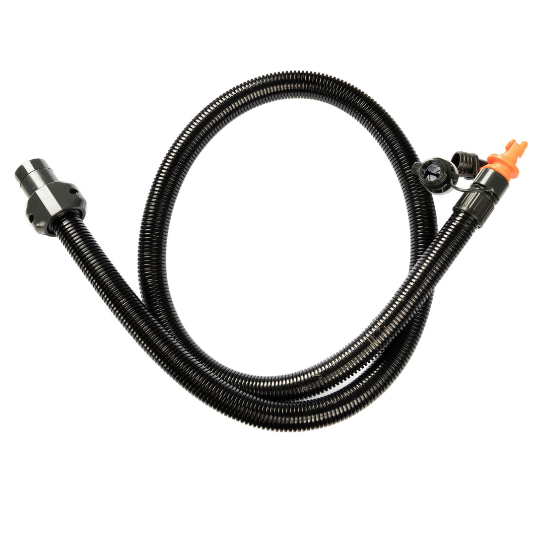 Coiled hose of the Vango Tempest AirBeam pump, showcasing its durable and extendable design for effortless inflation.