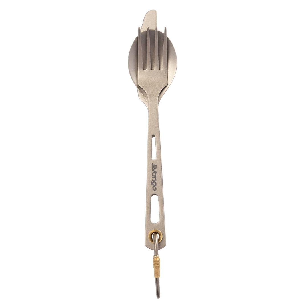 Vango Titanium cutlery set folded neatly with a compact design, showing lightweight and portable camping cutlery for outdoor use.