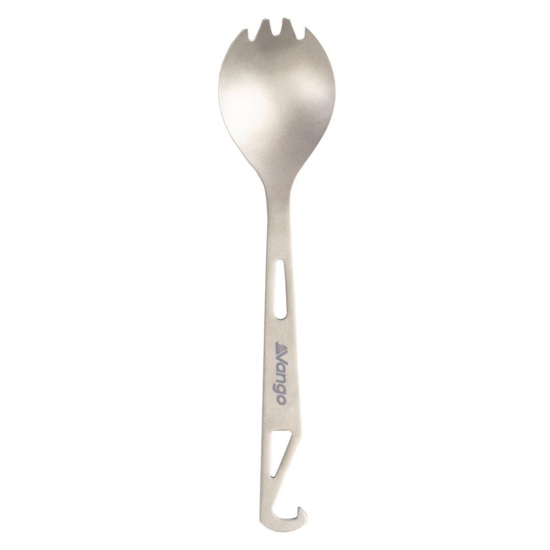 Vango Titanium Spork with bottle opener, lightweight camping cutlery designed for outdoor use.