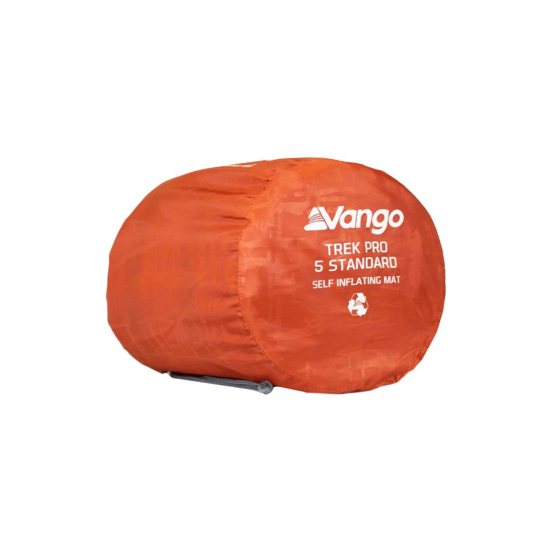 Rolled-up Vango Trek Pro 5 Standard trekking mat in an orange carry bag, showcasing compact storage for camping and hiking.