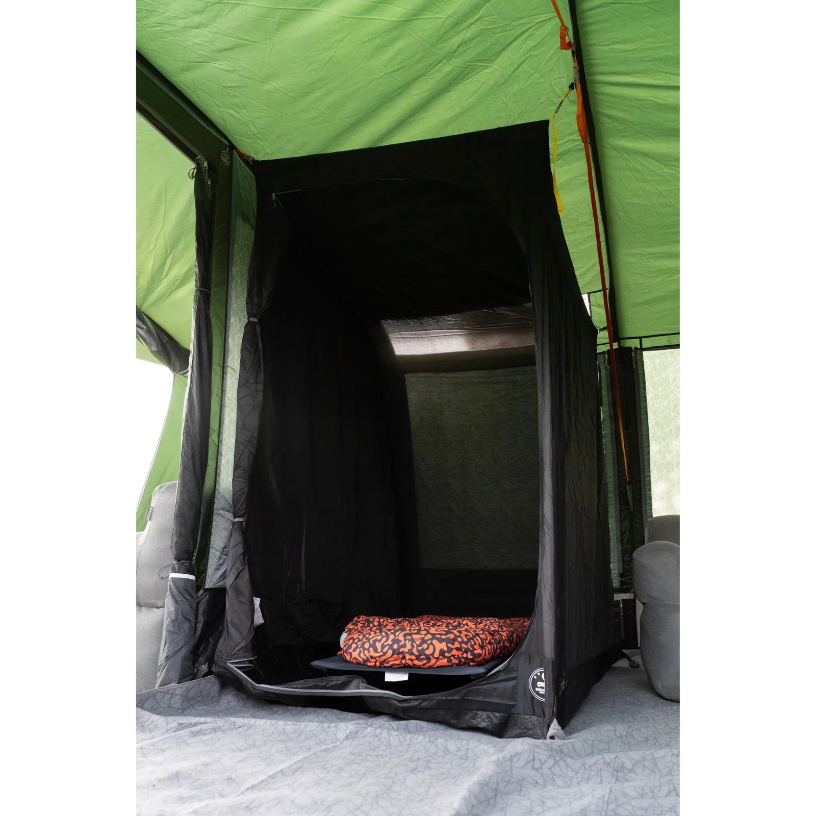 Vango Universal Inner tent is set up inside a larger tent that features darkened midnight breathable fabric, a zippered entrance, and space for a double sleeping mat.