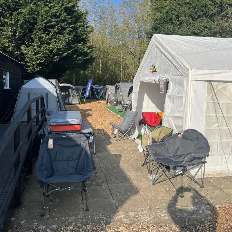 WM Camping Showground - showing a large selection of camping chairs.
